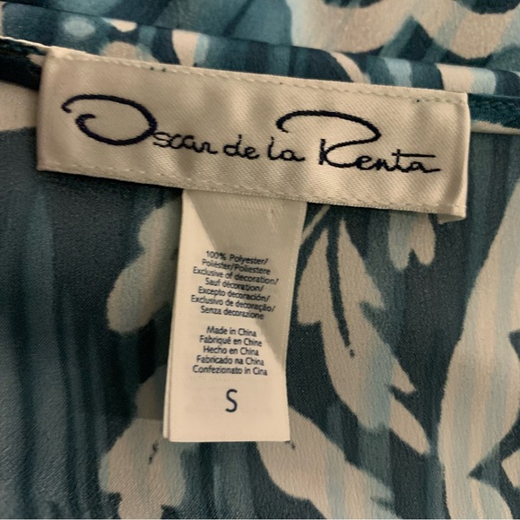 Oscar de la Renta Teal Floral Paisley Print Kaftan Silky Lounge Dress Oversized - Picture 4 of 4